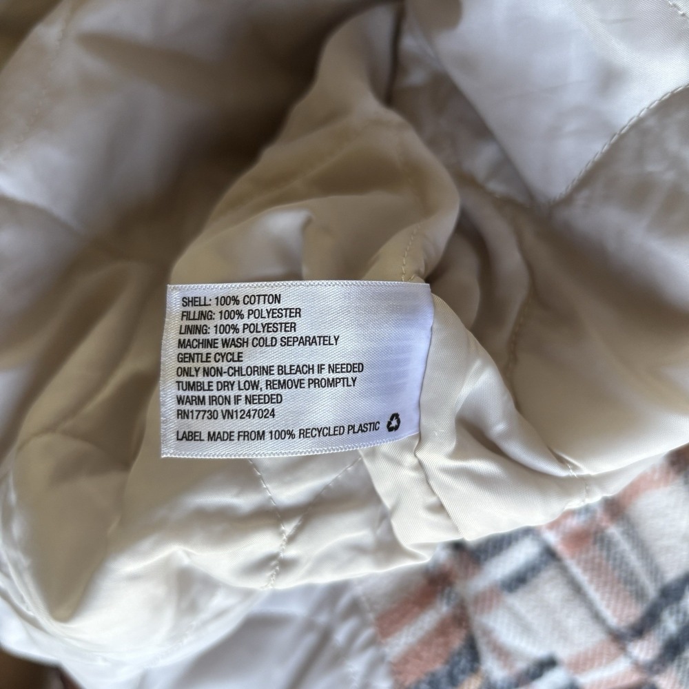 Universal Thread Brushed Plaid Lined Shacket Peach Brown White Women's XL - Picture 4 of 4